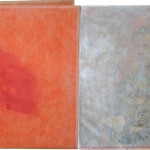 Portrait Practice, Op.55 A lone railing: tears are thriving. Even without her makeup, she still has the same poise. Night rain falls behind the closed door; inside there is the melancholic void of her thoughts, like a golden wave slowly fading into darkness Acrylic mineral pigment Tea pencil A4 paper rice paper68 x 33cm 2011