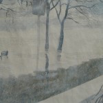 Still Lifes: Wild Ducks and Swans Arrive Frankfurt, ink, watercolor, mineral pigment, tea water, gold powder, xuan paper, 356 x 33 cm, 2012