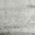 What is Revealed by the Tide No.2 (detail), ink, watercolor, mineral pigment, tea water, gold powder, xuan paper, 520 x 33 cm, 2012