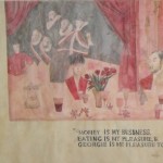 The Cook the Thief His Wife and Her Lover Ink, watercolor mineral pigment tea water gold powder xuan paper  356 x 33 cm