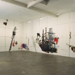 Sally Smart, The Exquisite Pirate (Blue Skeleton Flag) and The Exquisite Pirate (Large Ghost Ship), synthetic polymer paint on canvas, fabric with various collage elements, size variable, 2006 Sally Smart, The Exquisite Pirate (Blue Skeleton Flag) and The Exquisite Pirate (Large Ghost Ship), synthetic polymer paint on canvas, fabric with various collage elements, size variable, 2006